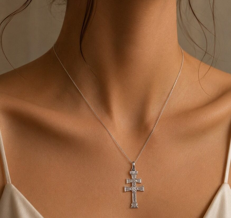 CRUZ CARAVACA ORO BLANCO 18K LISA