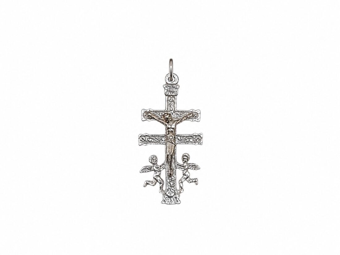 CRUZ CARAVACA PLATA CRISTO RELIEVE ÁNGELES