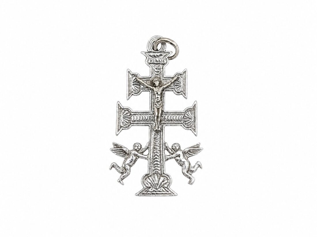 CRUZ CARAVACA PLATA CRISTO RELIEVE ÁNGELES