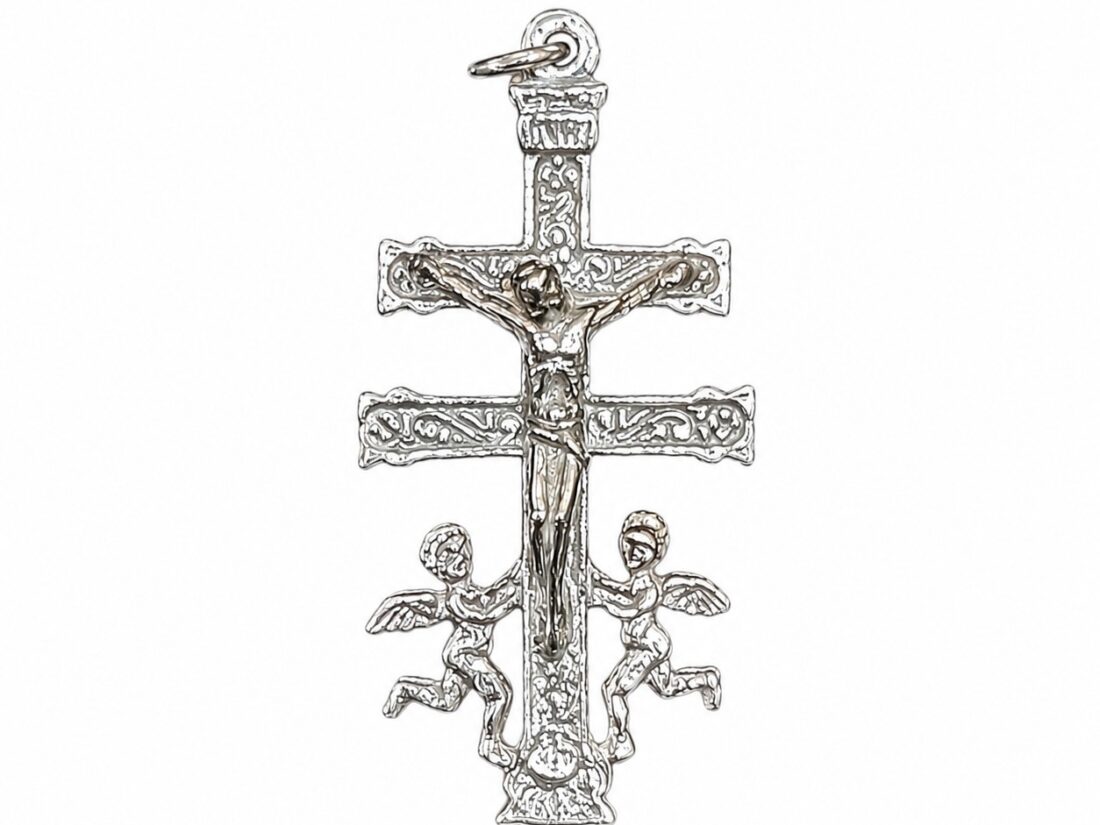 CRUZ CARAVACA PLATA CRISTO RELIEVE ÁNGELES