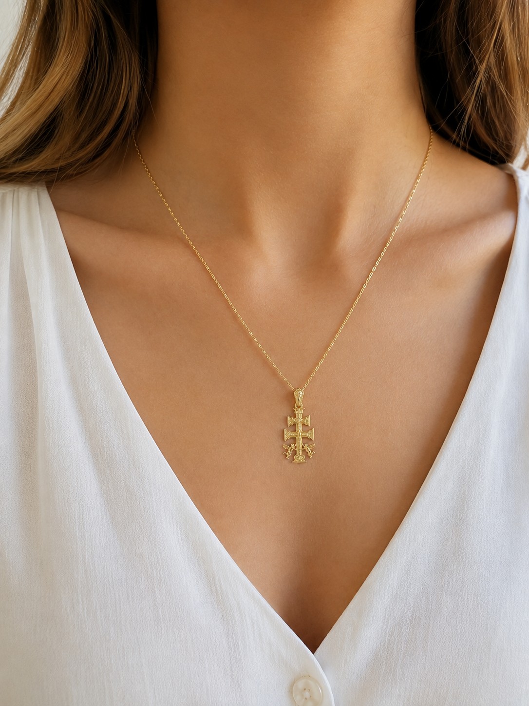 CRUZ CARAVACA ORO 18K CRISTO RELIEVE ÁNGELES