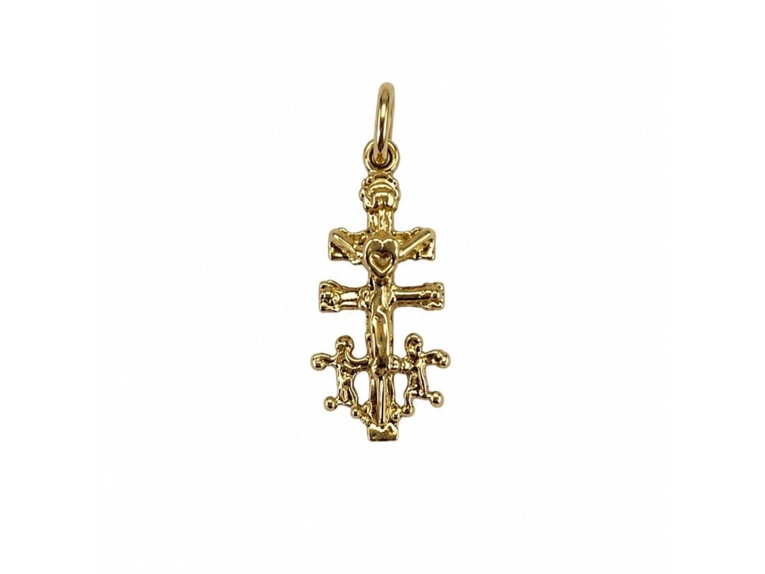 CRUZ CARAVACA ORO 18K CRISTO RELIEVE ÁNGELES