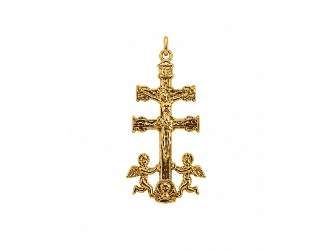 CRUZ CARAVACA ORO 18K CRISTO RELIEVE ÁNGELES